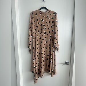 Taupe Long Sleeve Polka Dot Midi Dress